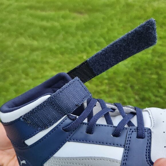 Puma Kids Rebound Blue White Layup Mid-Top Marbled Sole Sneakers Size 2 - Picture 10 of 16